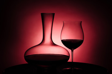 Red wine in glass and Decanter