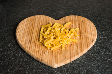 Pasta on Heart Shaped Chopping Board