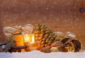 Golden Christmas decoration and gift. 