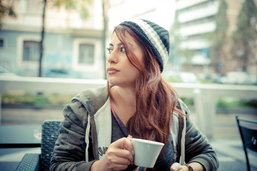 beautiful red head woman breakfast