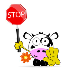 sweet and cute cow with sign stop vector