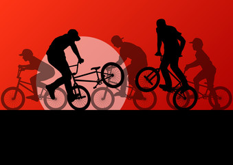 Fototapeta na wymiar Extreme cyclist young active sport silhouettes vector background
