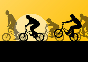 Naklejka premium Extreme cyclist young active sport silhouettes vector background