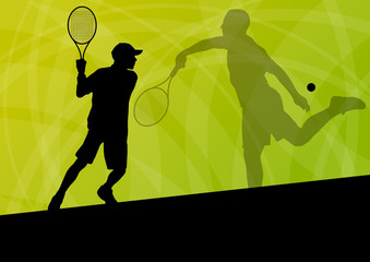 Teenager tennis players active sport silhouettes vector backgrou