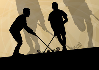 Floor ball players active sport silhouettes vector abstract back