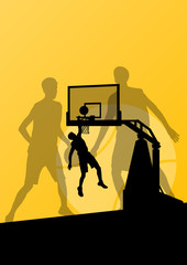 Basketball players young active sport silhouettes vector backgro