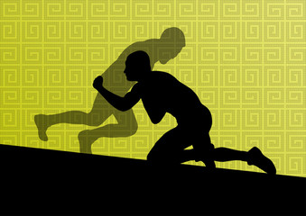 Greek roman wrestling active men sport silhouettes vector abstra