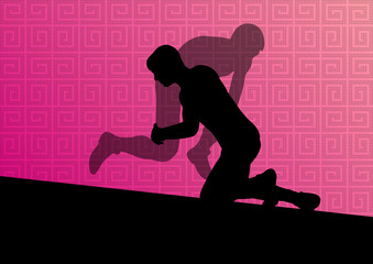 Greek roman wrestling active men sport silhouettes vector abstra