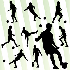 Soccer player silhouette vector background set