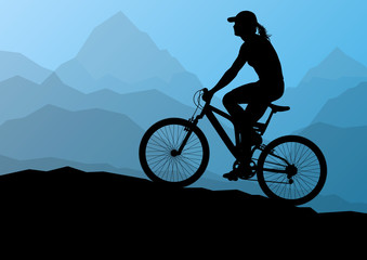 Fototapeta premium Active cyclists bicycle riders in wild mountain nature landscape