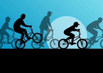 Fototapeta premium Extreme cyclist young active sport silhouettes vector background