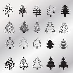 Christmas Tree Icons Set - Isolated On Background