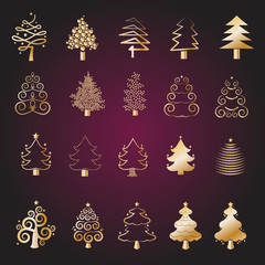 Christmas Tree Icons Set - Isolated On Background