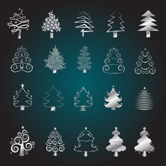 Christmas Tree Icons Set - Isolated On Background
