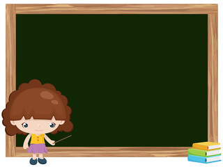 Cartoon of girl teaching on blackboard