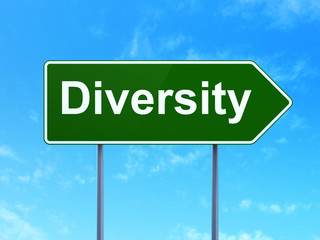 Business concept: Diversity on road sign background