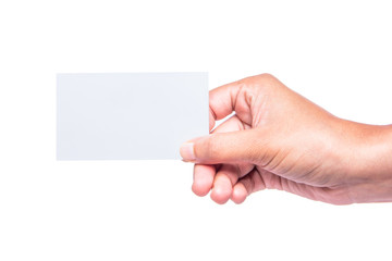 Empty business card in a woman's hand