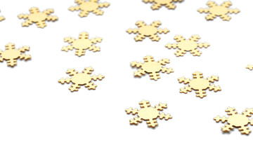 Group gold snowflake isolated on white background