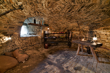 Fototapeta na wymiar Interior cellar of the castle Lavaux-Sainte-Anne. Rochefort. Ard