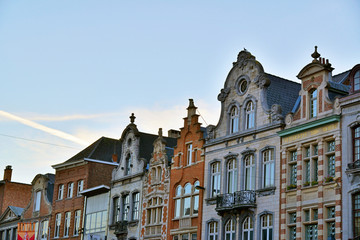 Fototapeta na wymiar Old houses of Mechelen at sunset. Belgium.