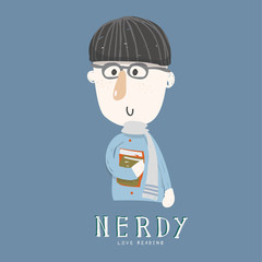nerd boy love read book character vecter