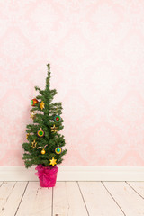 Vintage room with Christmas tree