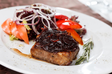 beef steak with salad