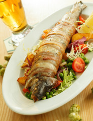 trout with vegetables and beer