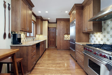 Kitchen with oak wood cabinetry