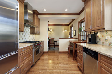 Kitchen with oak wood cabinetry