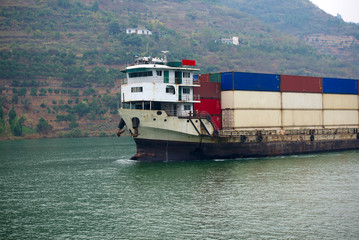 cargo ship on river