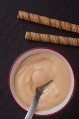 Rolled waffles and yogurt