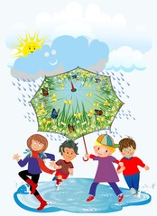 wesołe dzieci i deszcz, - 58548845