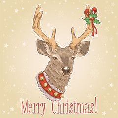 Christmas vintage postcard with deer