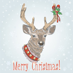 Christmas vintage postcard with deer © Yuzach
