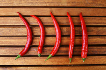 red peppers on wooden table