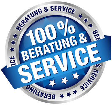 Button Banner "100% Beratung & Service" blau
