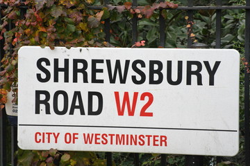 Shrewsbury Road W2 street sign in  London