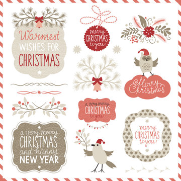 Set of Christmas lettering and graphic elements