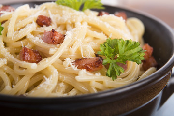 Pasta Carbonara with bacon and cheese