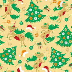 seamless pattern cute horse for Christmas