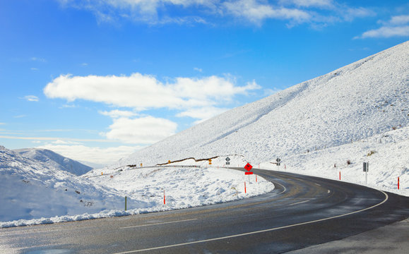 Road Through Snowy Mountains, South Island, New Zealand