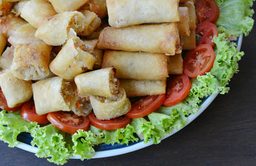 Spring rolls food on dish