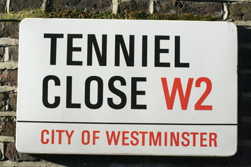 Tenniel close street sign named after  illustrator of alice and wonderland