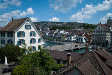 Fototapeta na wymiar Limmat embankment in Zurich