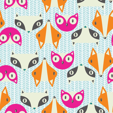 Fototapeta Seamless pattern with cute funny animals