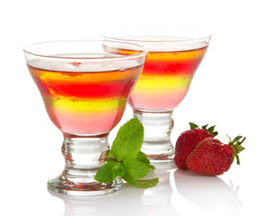 Glass with fruit jelly and strawberry