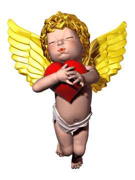 little angel embracing a love heart