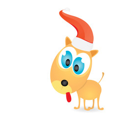 vector Christmas dog in Christmas santa red hat