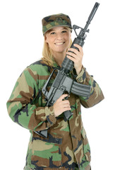 Fototapeta premium Soldat mit Sturmgewehr in Tarnkleidung